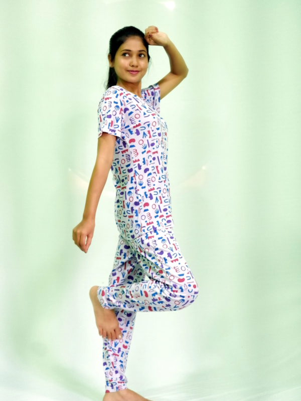 Chillax Print Air Blue T-shirt & Tofu Pant Night Dress - Image 3