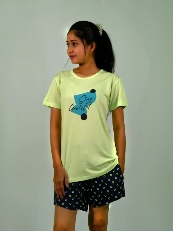 Stay Graceful Lettuce Green T-shirt & Salute Navy Shorts Set - Image 3