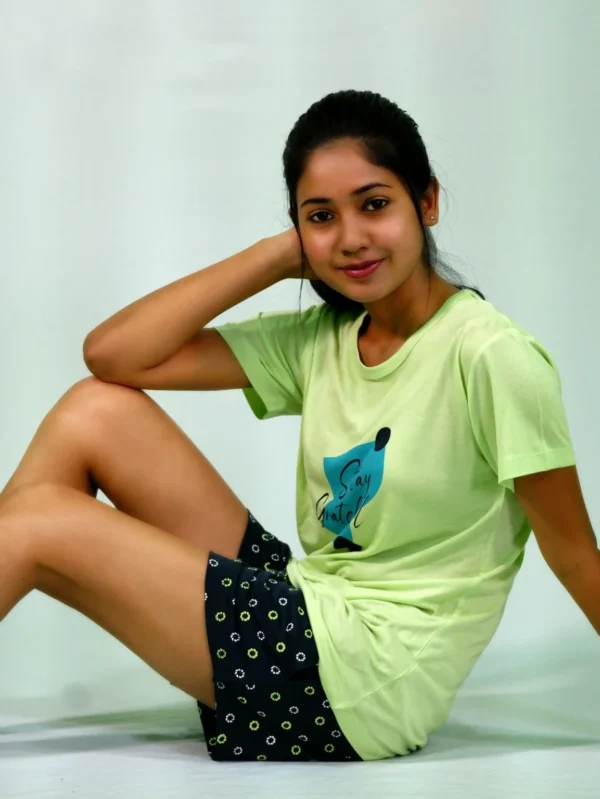 Stay Graceful Lettuce Green T-shirt & Salute Navy Shorts Set - Image 2